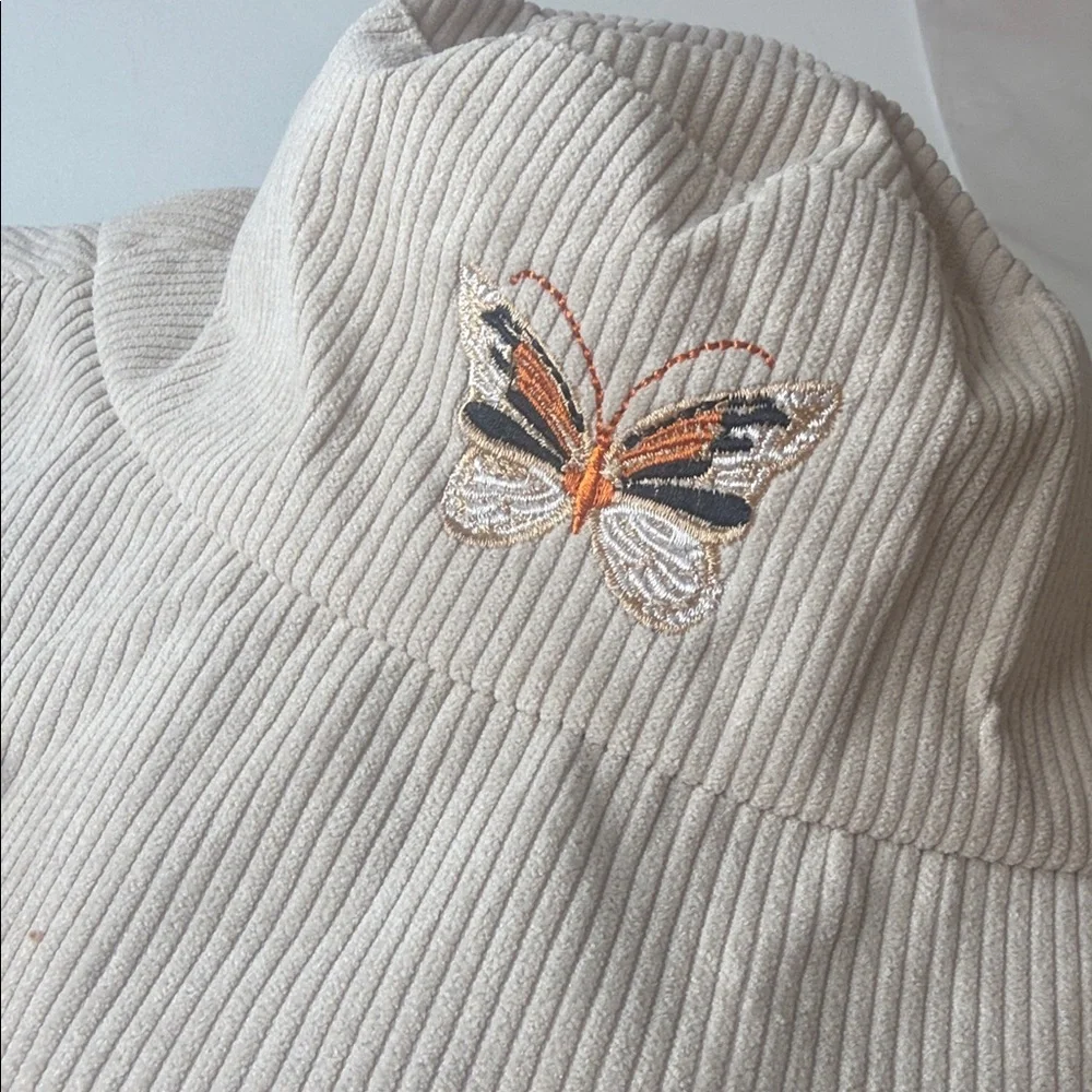 Urban Outfitters Monarch Butterfly Corduroy Bucket Hat Cream